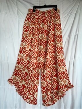 NWT Classic Concepts Orange Ruffled Hem Geometric Print Cropped Pants 1X
